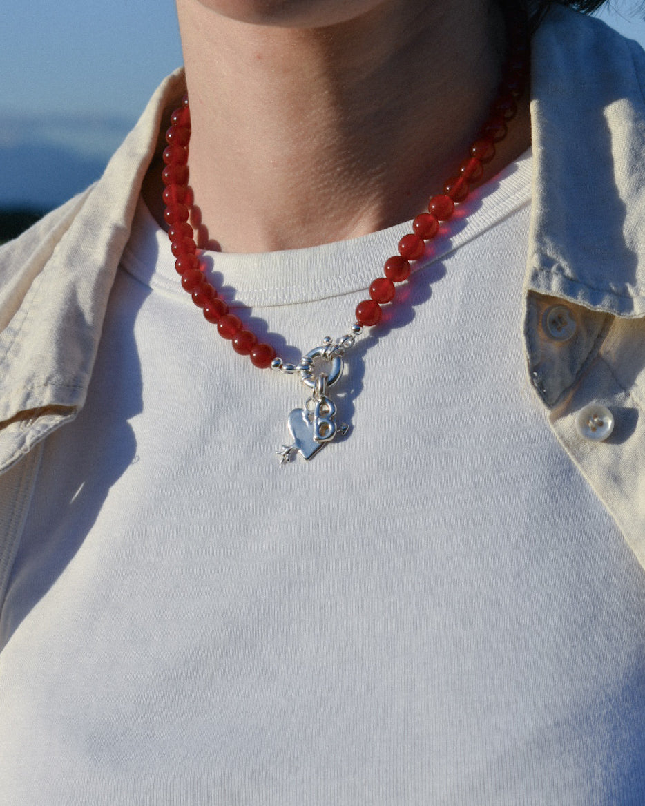 Beaded Necklace - Red Agate Stacker
