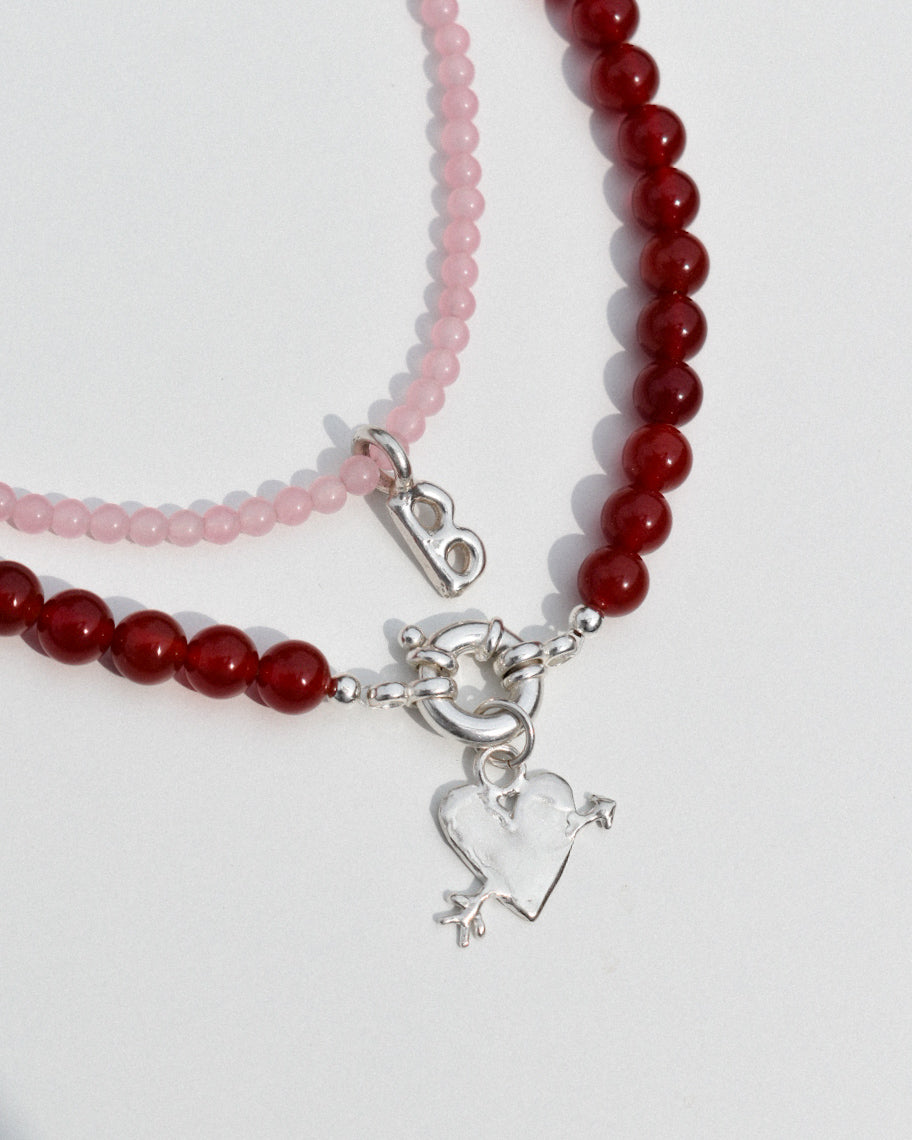 Beaded Necklace - Red Agate Stacker