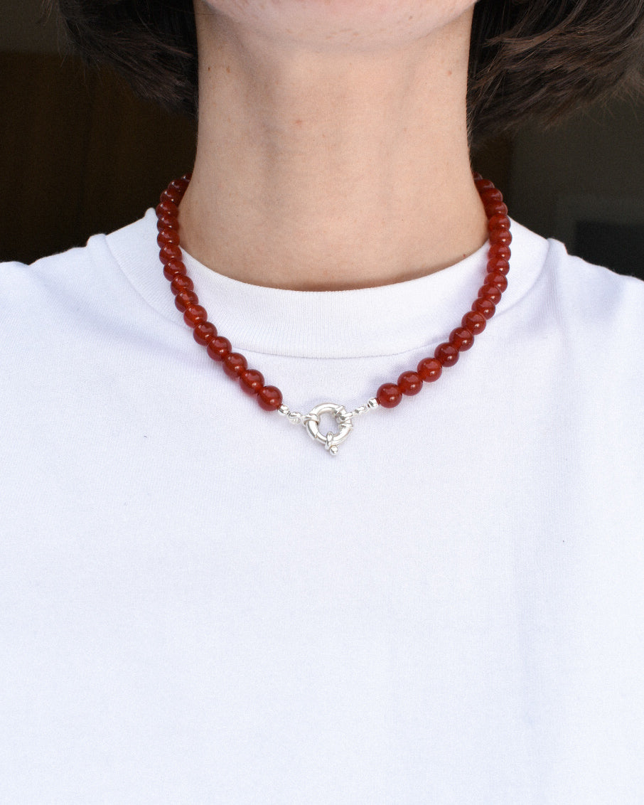 Beaded Necklace - Red Agate Stacker