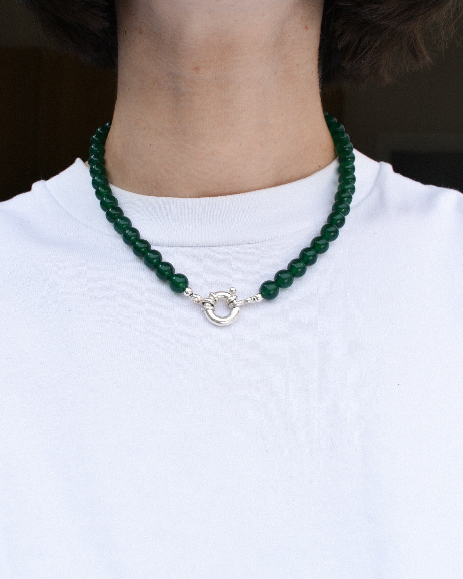 Beaded Necklace - Green Agate Stacker