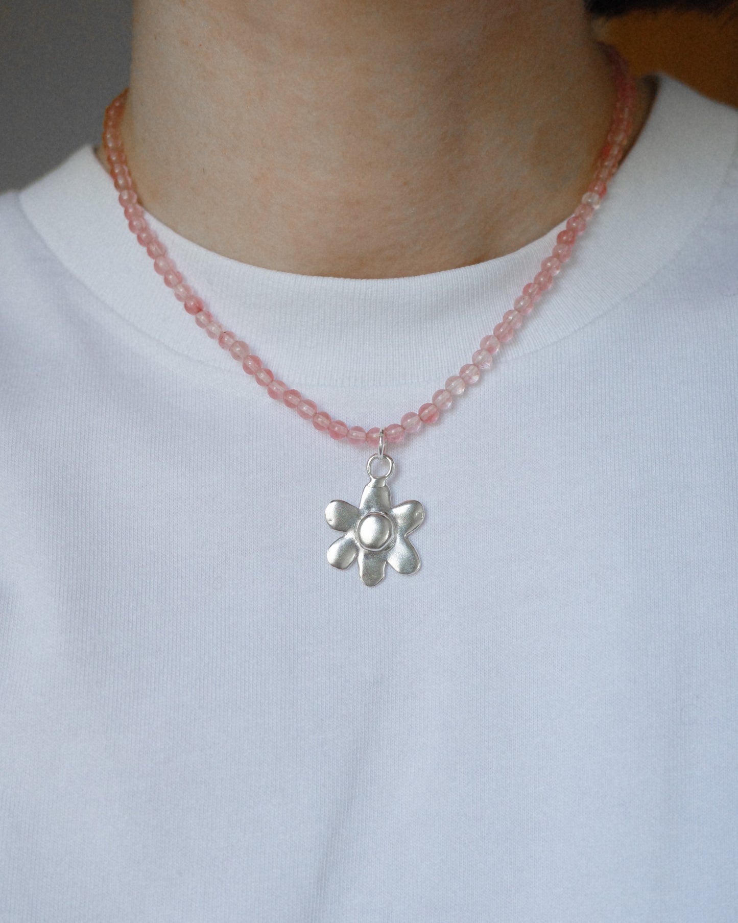 Cherry Quartz Slinky Bead Necklace
