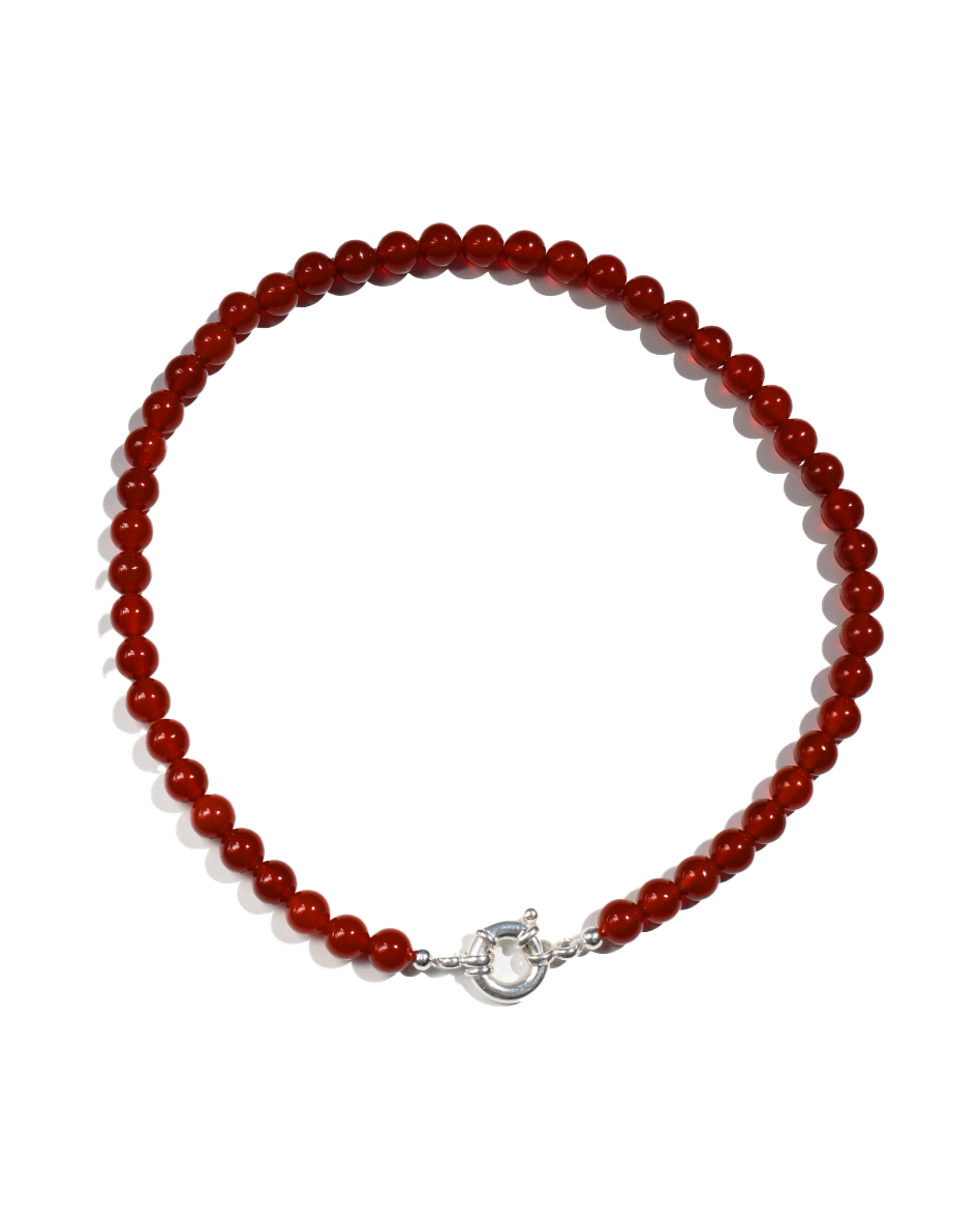 Beaded Necklace - Red Agate Stacker