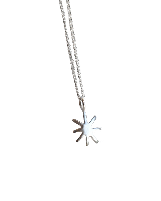 mini sunbeam sunshine shaped solid silver pendant necklace on chain. handmade solid recycled silver