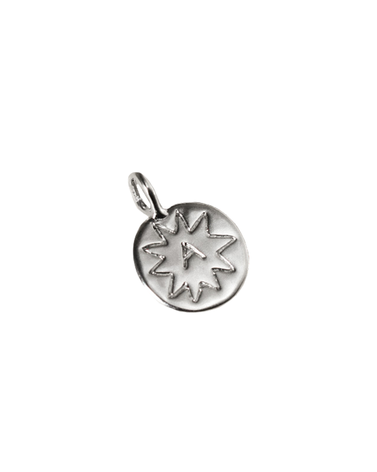hand carved and personalised solid recycled silver pendant. etched into with doodle of a star and initial.