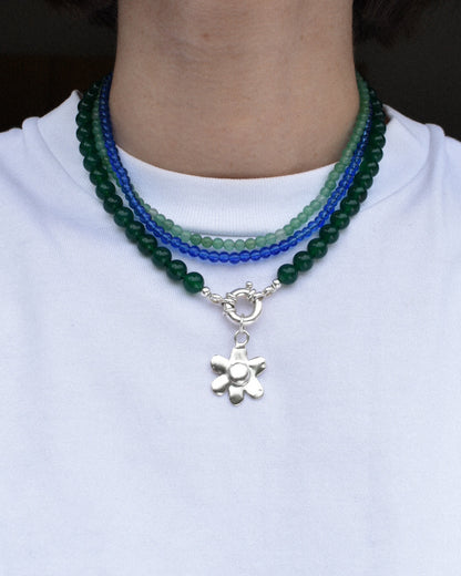 Beaded Necklace - Green Agate Stacker