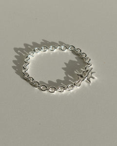 solid recycled silver heavy quality chain bracelet with hand carved star shaped toggle clasp