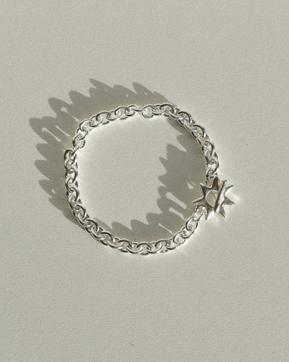 solid recycled silver heavy quality chain bracelet with hand carved star shaped toggle clasp