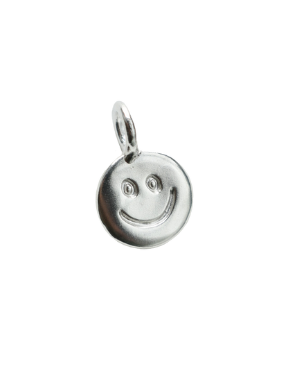 smiley hand carved doodle on a silver shiny disk pendant 