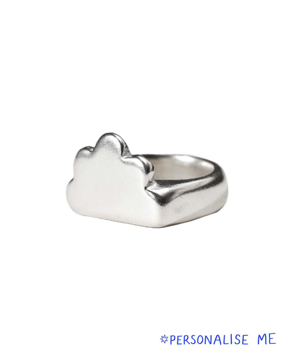 cloud shaped signet ring with scallop edges and thick quality solid recycled silver band