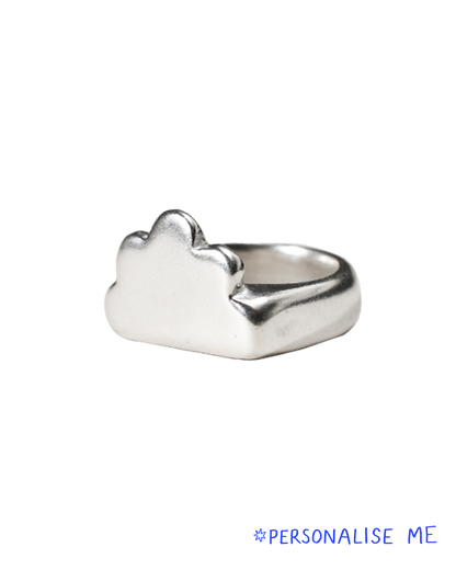 cloud shaped signet ring with scallop edges and thick quality solid recycled silver band