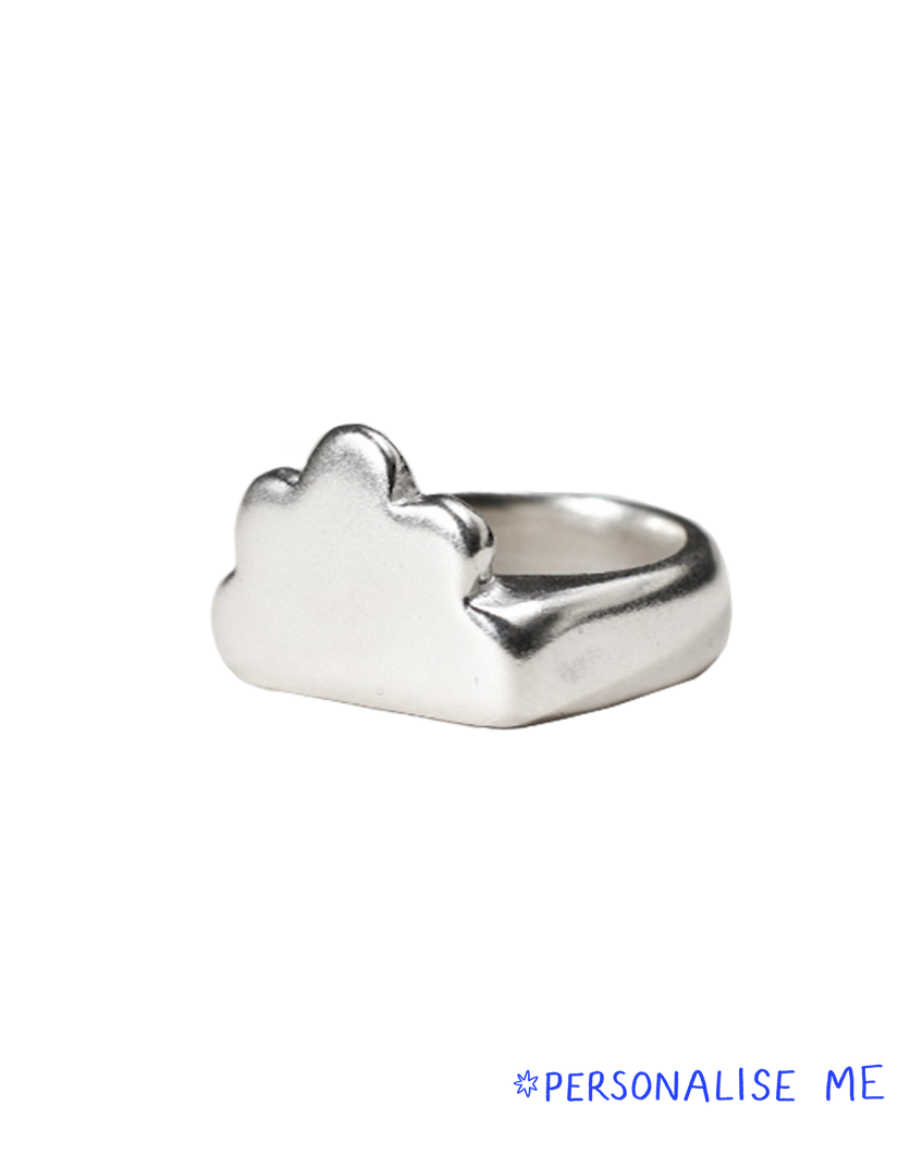 cloud shaped signet ring with scallop edges and thick quality solid recycled silver band