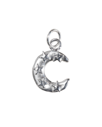 crescent moon solid recycled silver with 3d raised stars
