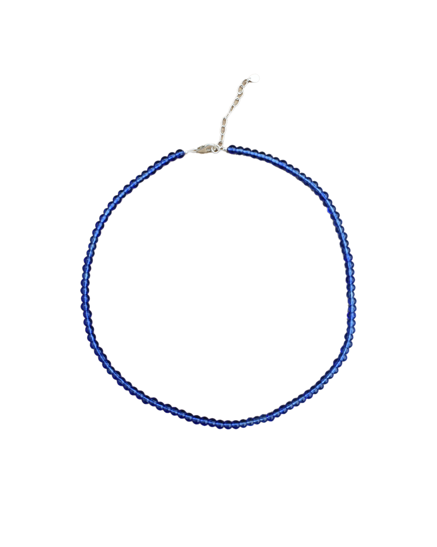 Blue Glass Slinky Bead Necklace