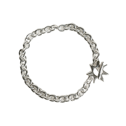 solid recycled silver heavy quality chain bracelet with hand carved star shaped toggle clasp