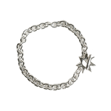 Load image into Gallery viewer, solid recycled silver heavy quality chain bracelet with hand carved star shaped toggle clasp
