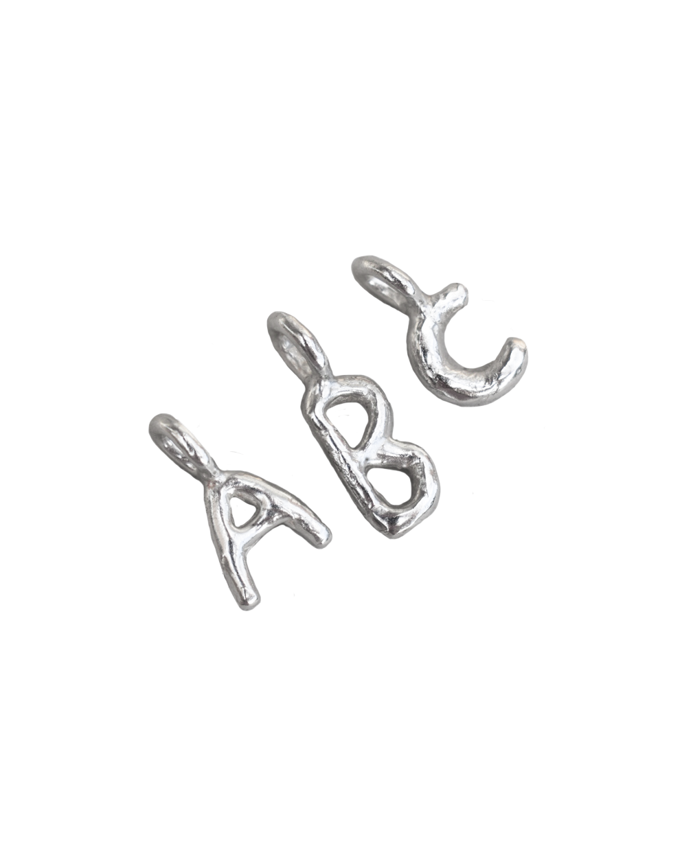 recycled silver hand moulded wobbly alphabet initial charms