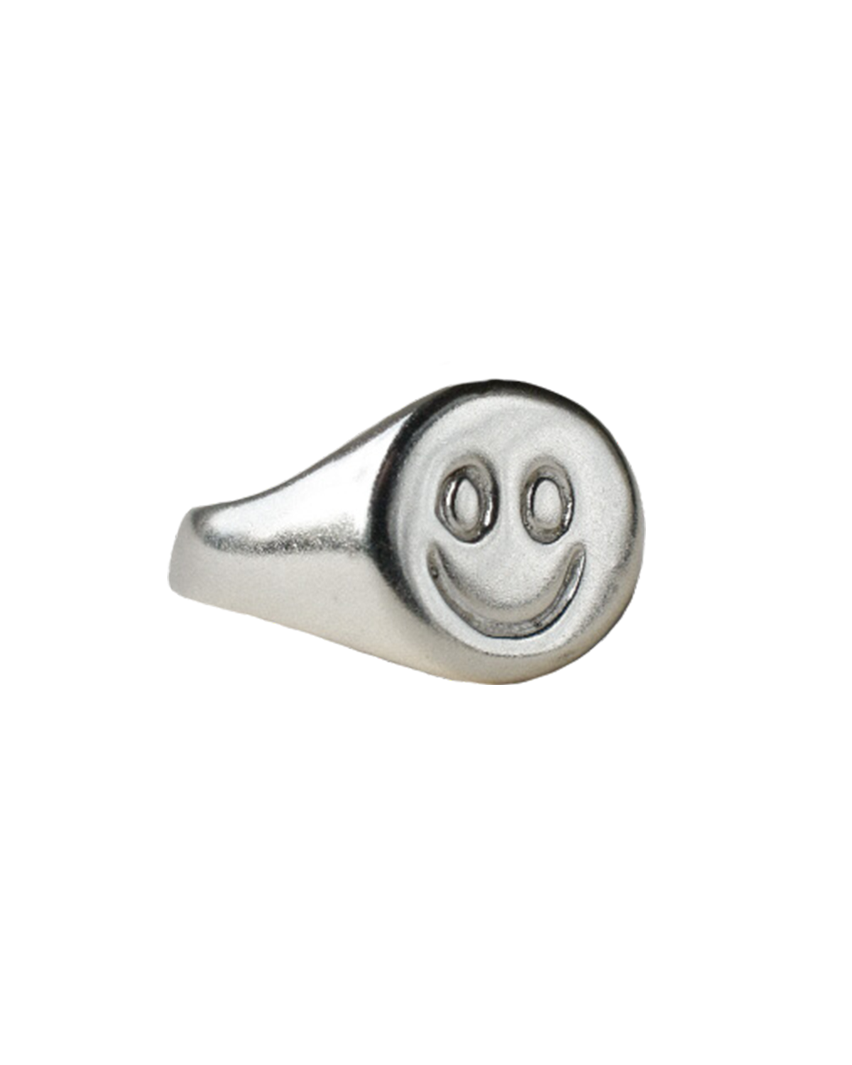 hand carved and personalised solid recycled silver signet ring. etched into with doodle of a smiley.