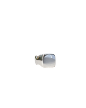 Load image into Gallery viewer, a square signet ring with a chunky wobbly band. the ring is recycled silver with a shiny polished finish.

